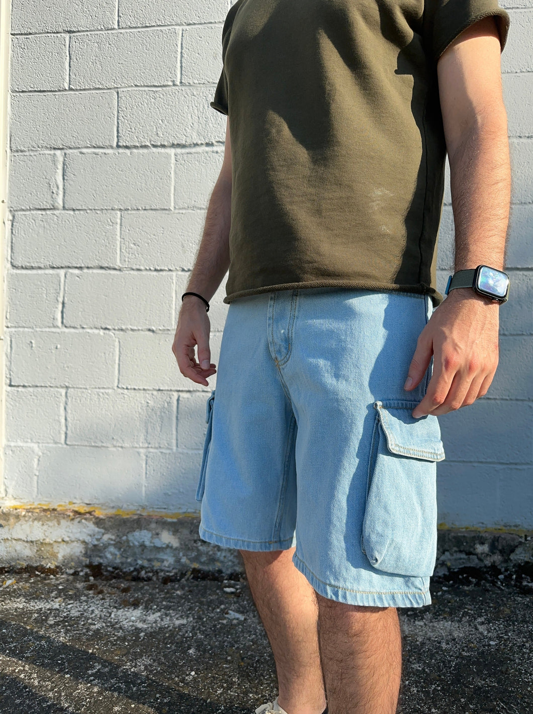 Bermuda Jeans Cargo - Light-Blue