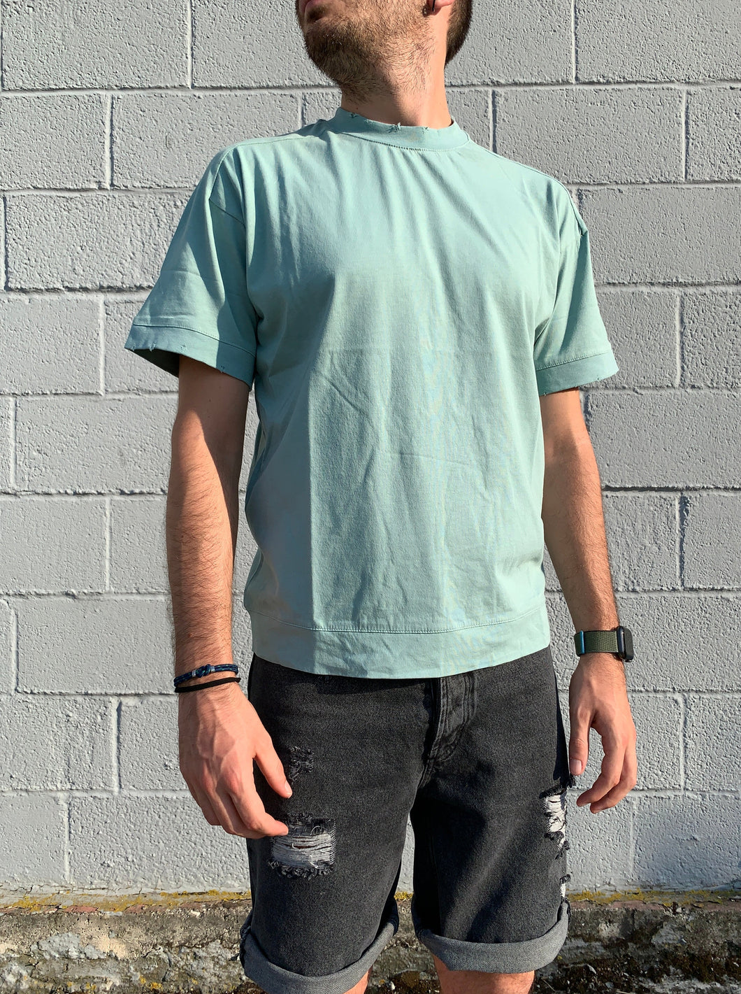 T-SHIRT con Rotture Acquamarine